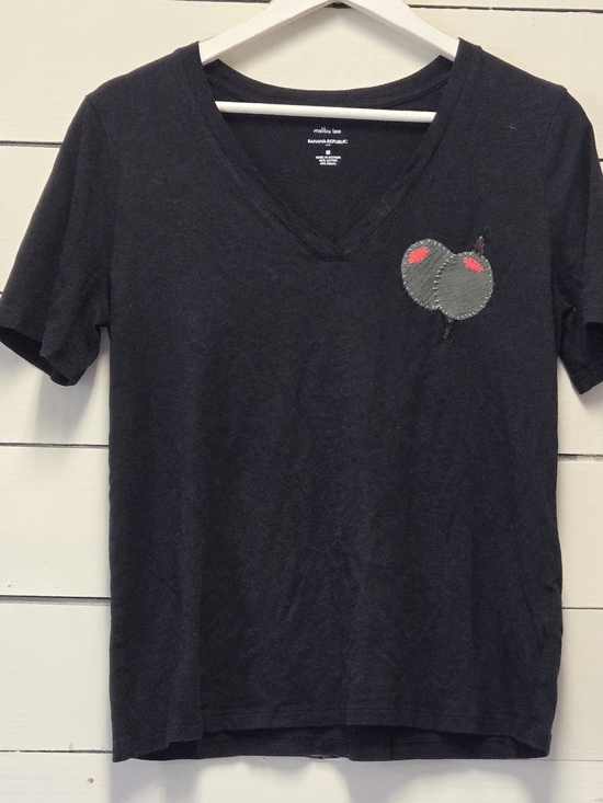 Banana Republic Tops - Banana Republic V-Neck Black Tee with Olive Patchwork